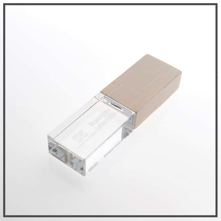 Clé USB publicitaire personnalisable en verre et bois